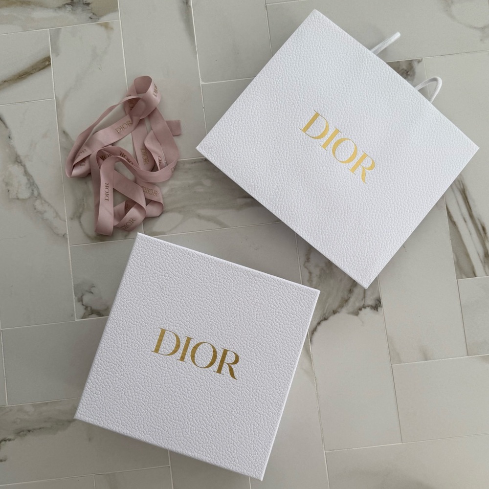 Dior empty box, bag, and ribbon